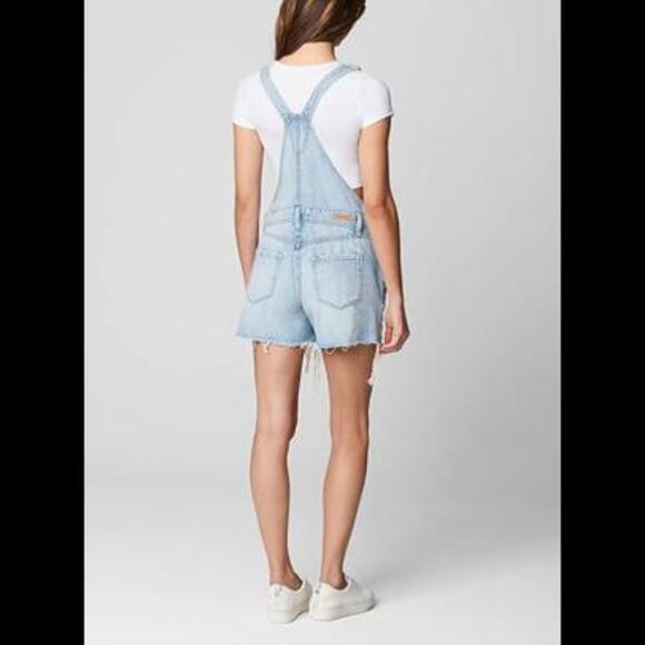 Blank NYC Light Washed Denim Distressed Overall Shorts NWT - Picture 2 of 2